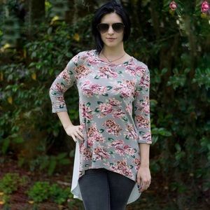 Made in USA Floral Long / High Low Top | White contrast Back